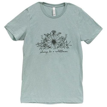 Always Be A Wildflower T-Shirt Heather Dusty Blue Medium - The Fox Decor